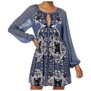 Free People Oksana Mini Dress Blue Long Sleeve 0